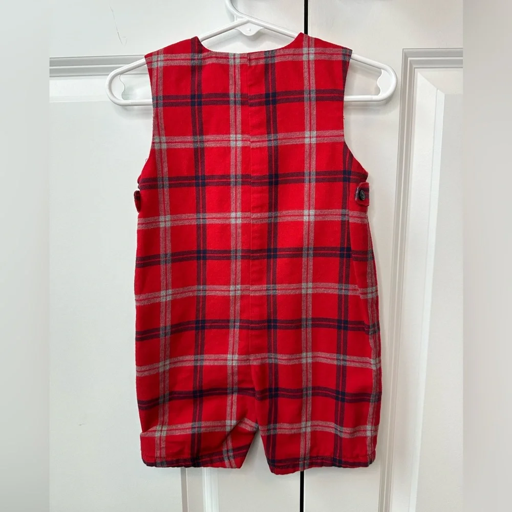 Janie & Jack Red Plaid Tartan One Piece Romper Shortalls (Size 12-18 Months)